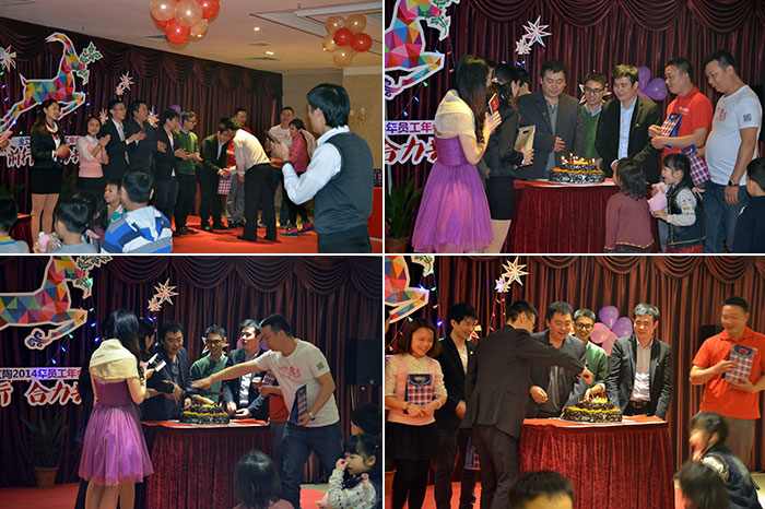 为生日的员工送上蛋糕，，，，，，，，董事长还为寿星们送上细腻礼物