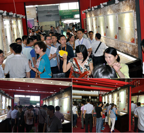 永利中国首创微晶瓷片展示区人群火爆